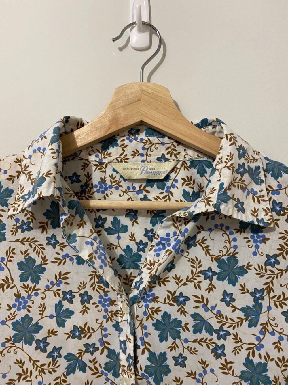 Vintage Floral Button Down Shirt Top 3/4 Sleeve Coastal Cottagecore Boxy Print - Picture 2 of 10